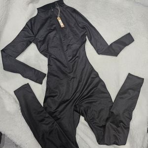 Women’s Black Long-Sleeve Zip-Front Jumpsuit